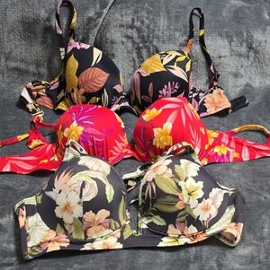 Shade & Shore Floral Swim Tops - Black, Red, and Black